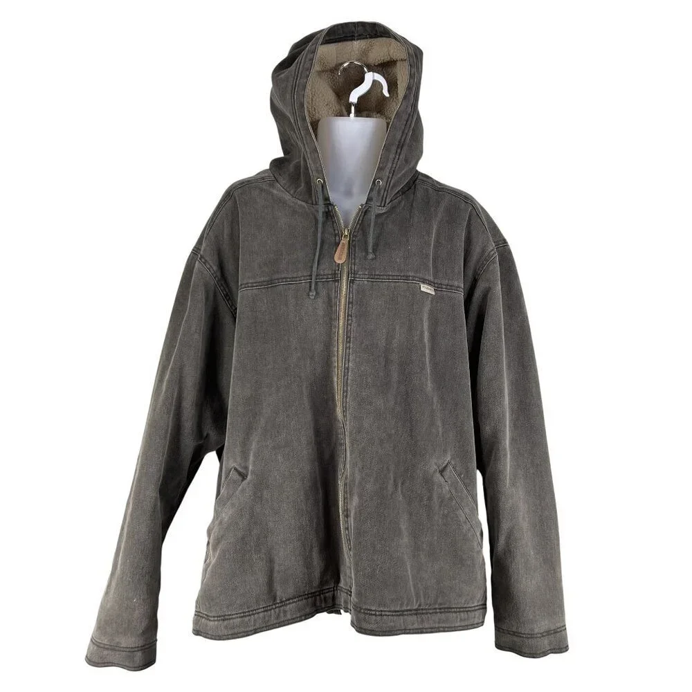 Wolverine Mens XXL Duck Hooded Full-Zip Chore Jacket Sherpa Lined Gray Outerwear